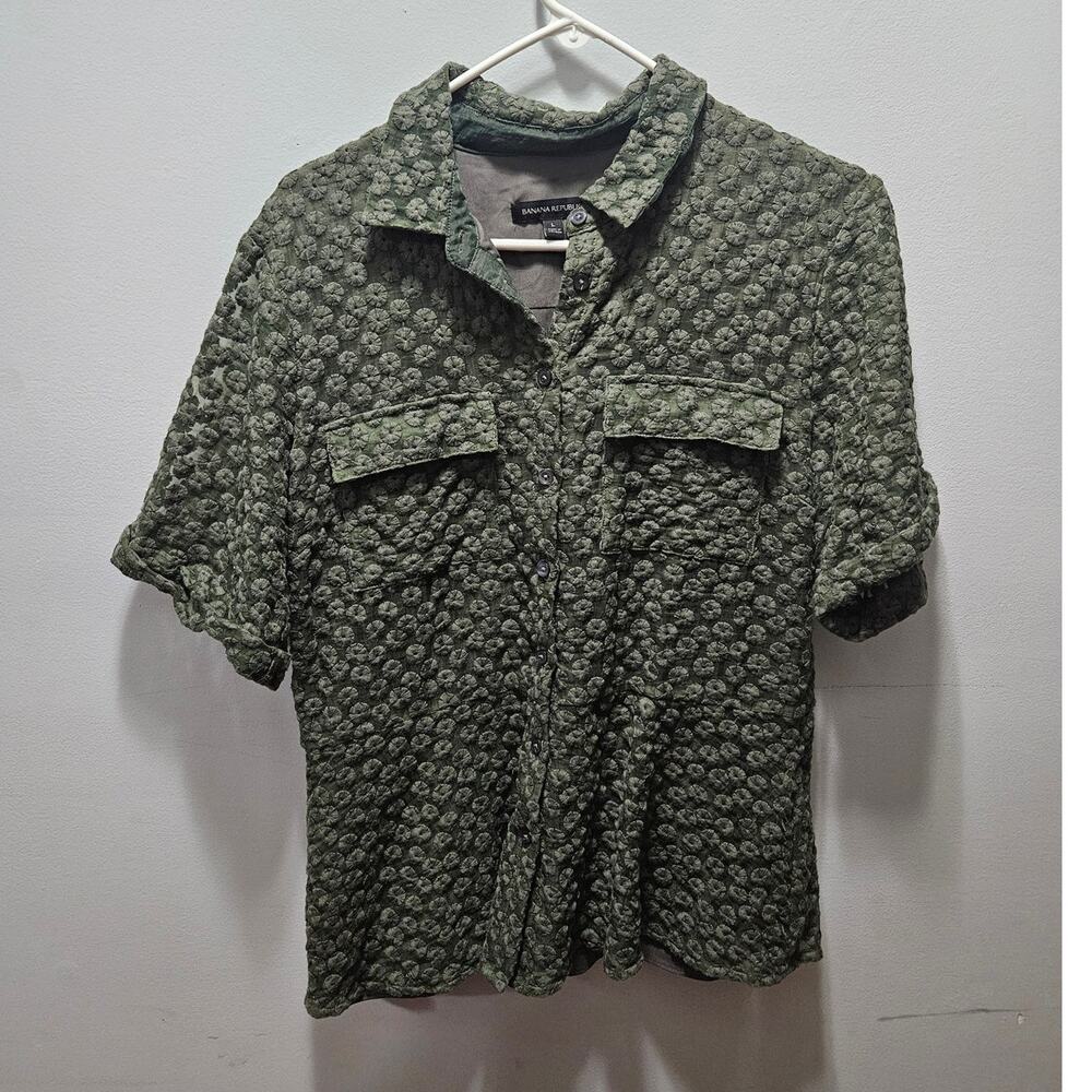 Banana Republic Green Embroidered Lace Button Front Blouse L NWOT